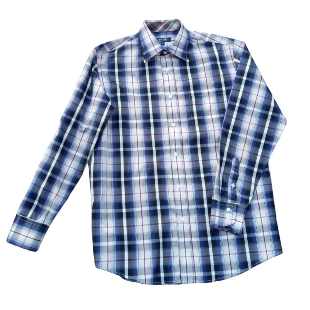 Bogari men's plaid blue and white long sleeve shirt sz S